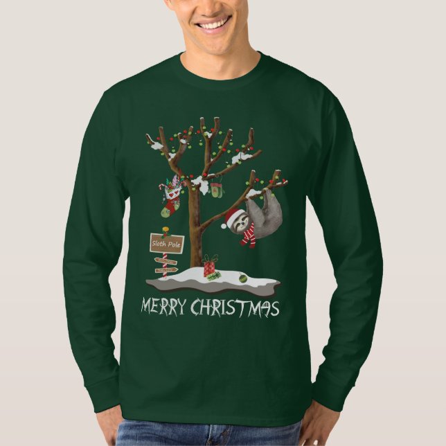 MERRY CHRISTMAS FROM THE SLOTH POLE Men's Holiday T-Shirt (Front)