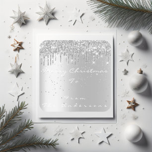 Merry Christmas From To Holiday Silver Confetti Gr Square Sticker