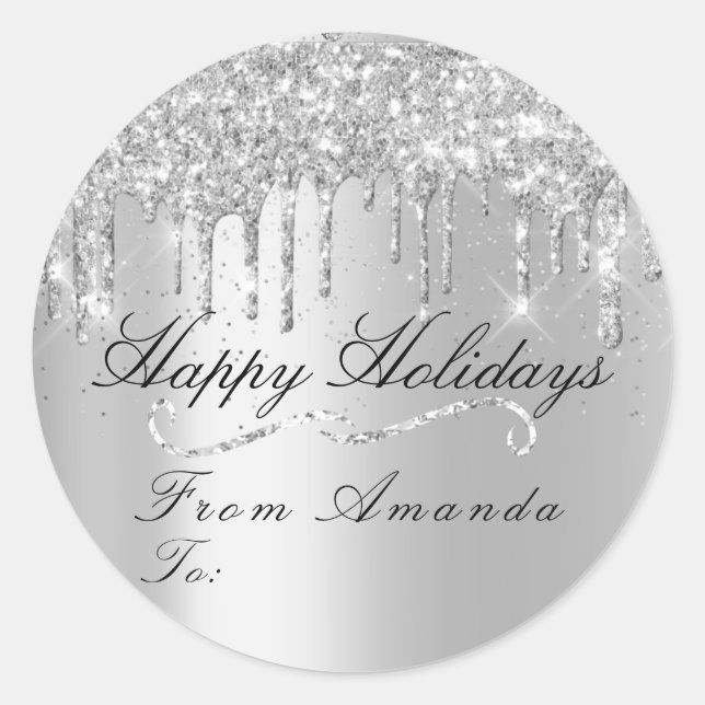 Merry Christmas From To Holidays Spark Grey New Ye Classic Round Sticker (Front)
