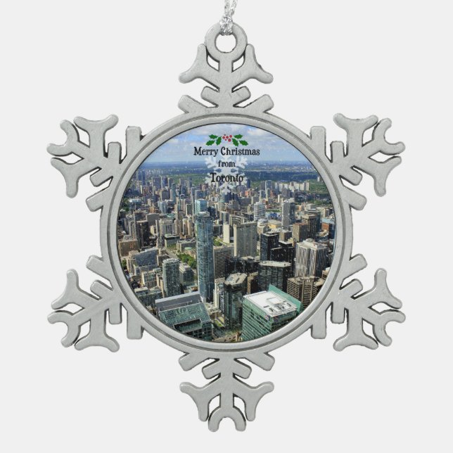 Merry Christmas from Toronto, Snowflake Pewter Christmas Ornament (Front)