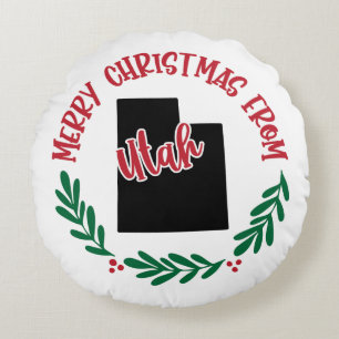 Merry Christmas From Utah US Red Green White Round Cushion