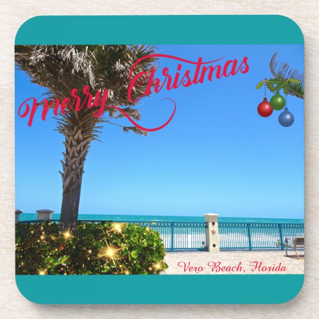 Merry Christmas from Vero Beach Florida Oceanfront Coaster (Front)