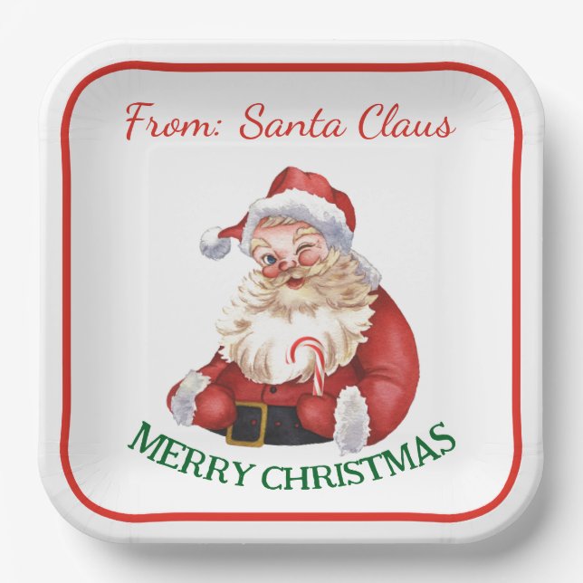 Merry Christmas From Vintage Santa Claus   Paper Plate (Front)