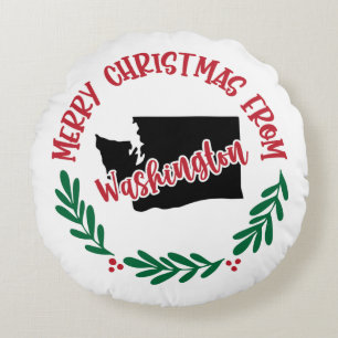 Merry Christmas From Washington US Red Green White Round Cushion