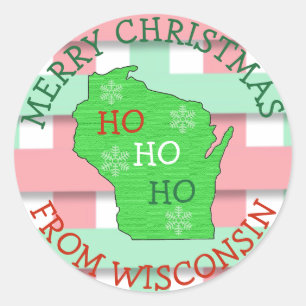 Merry Christmas from Wisconsin Cute Snowflakes Classic Round Sticker