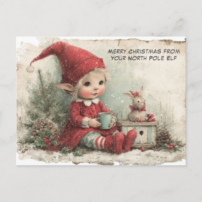 Merry Christmas from Your North Pole Elf | Cute Holiday Postcard (Front)