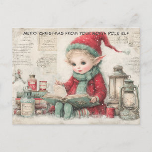 Merry Christmas from Your North Pole Elf   Cute Holiday Postcard