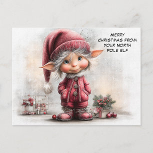 Merry Christmas from Your North Pole Elf Cute Holiday Postcard