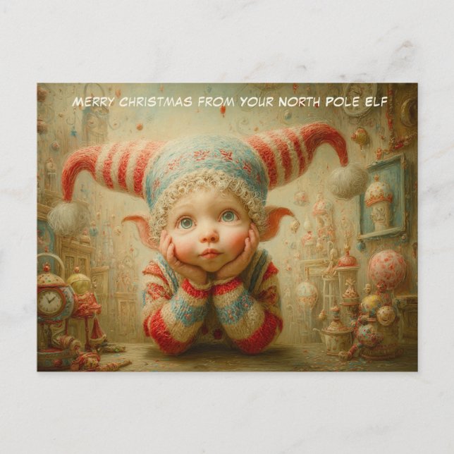 Merry Christmas from Your North Pole Elf | Cute Holiday Postcard (Front)