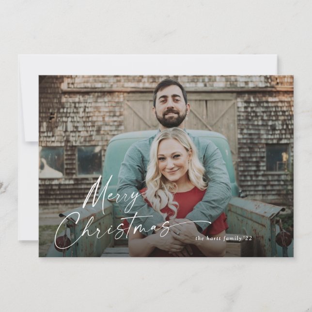 Merry Christmas full bleed portrait photo Card (Front)