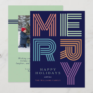 Merry Christmas Fun Bold Colourful Typography Phot Holiday Card