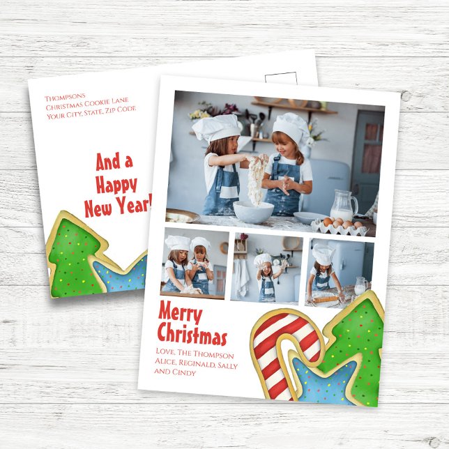 Merry Christmas Fun Cookie Photo Collage  Holiday Postcard (Merry Christmas Holiday Photo Collage Postcard.)