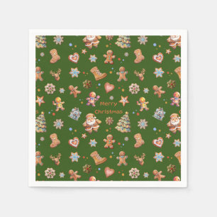 Merry Christmas Fun Cute Gingerbread Green Napkin