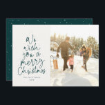 Merry Christmas fun green family photo Holiday Card<br><div class="desc">We wish you a Merry Christmas! This holiday photo card features a classic message in a fun Christmas tree shape in a rich festive jade green. With a photo on the front and one on the back, it's a great way to send Christmas cheer to friends and family. The playful...</div>