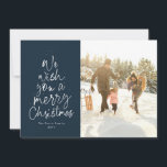 Merry Christmas fun navy blue family photo Holiday Card<br><div class="desc">We wish you a Merry Christmas! This holiday photo card features a classic message in a fun Christmas tree shape on a navy blue background. With a photo on the front and one on the back, it's a great way to send Christmas cheer to friends and family. The playful type...</div>