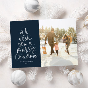 Merry Christmas fun navy blue family photo Holiday Card