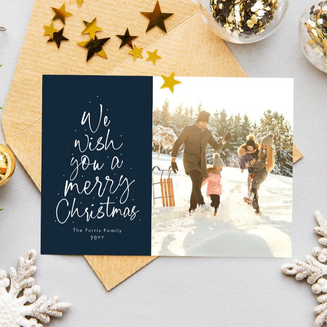 Merry Christmas fun navy blue family photo Holiday Card (Creator Uploaded)