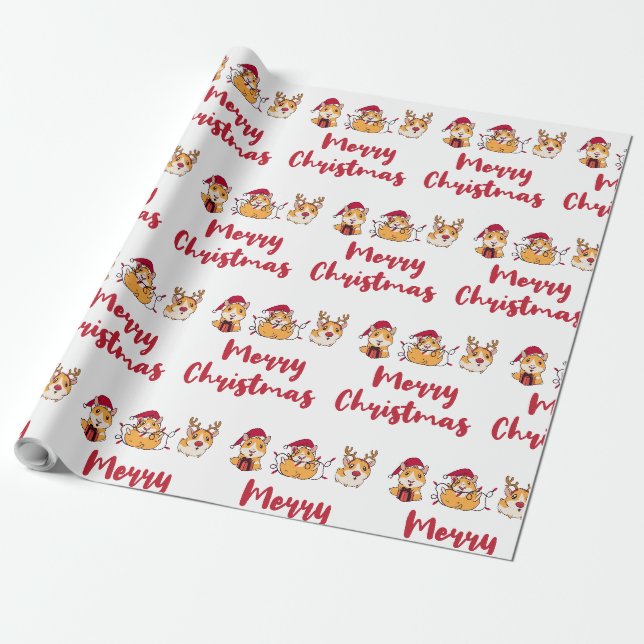 Merry Christmas Fun Red Hats Script Funny Wrapping Paper (Unrolled)