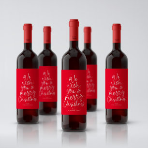 Merry Christmas fun red personalised holiday Wine Label
