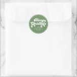 Merry Christmas Fun Simple Retro Typography Modern Classic Round Sticker<br><div class="desc">Fun vintage typography holiday gift bag sticker reading MERRY CHRISTMAS and your custom names on retro green. Polka dot pattern on the back.</div>