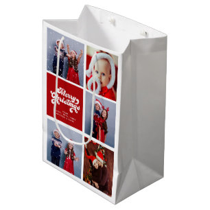 Merry Christmas Fun Simple Retro Typography Photo Medium Gift Bag