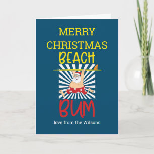 Merry Christmas Fun Summer BEACH BUM Santa Card