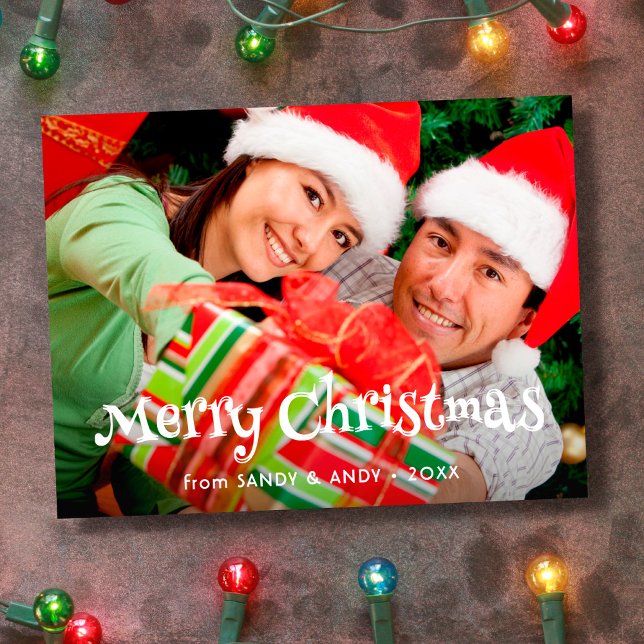 Merry Christmas Fun Typography Photo 2 Side Design Holiday Postcard (Creator Uploaded)
