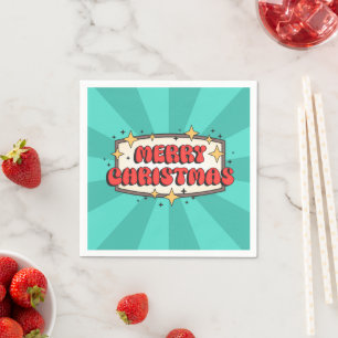 Merry christmas funky text, groovy retro cartoon  napkin