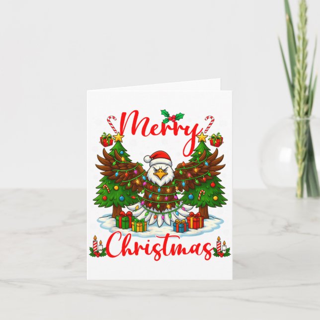 Merry Christmas Funny Bald Eagle Lover Xmas Lights Card (Front)