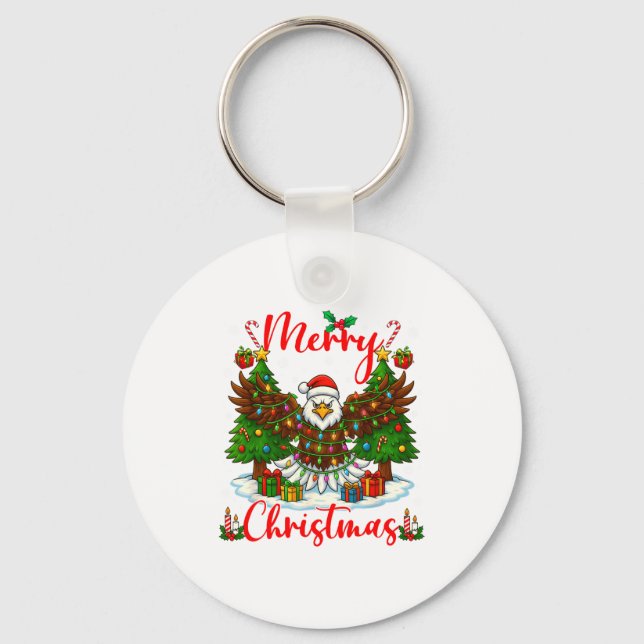Merry Christmas Funny Bald Eagle Lover Xmas Lights Key Ring (Front)