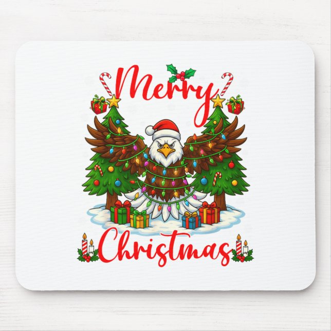 Merry Christmas Funny Bald Eagle Lover Xmas Lights Mouse Pad (Front)