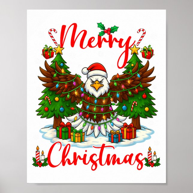 Merry Christmas Funny Bald Eagle Lover Xmas Lights Poster (Front)
