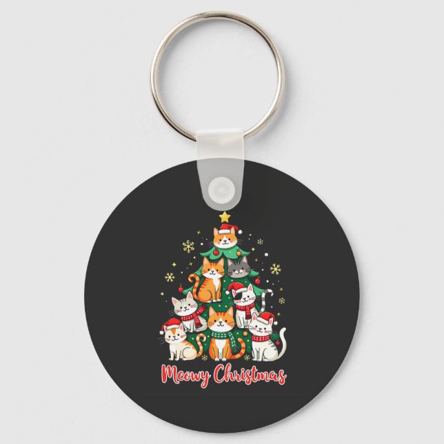 Merry Christmas Funny Catmas Kitten Xmas Tree  Key Ring (Front)