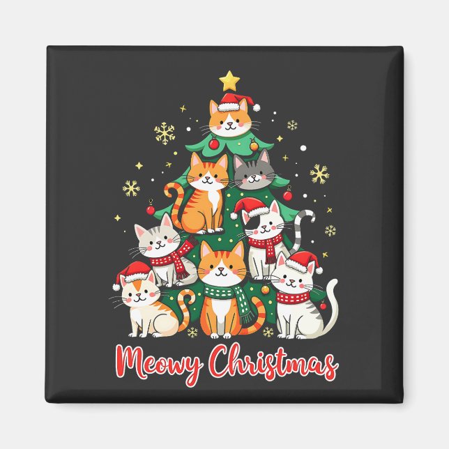 Merry Christmas Funny Catmas Kitten Xmas Tree  Magnet (Front)