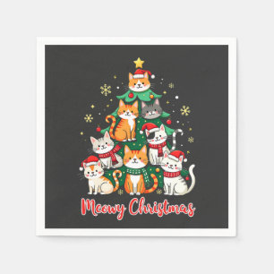 Merry Christmas Funny Catmas Kitten Xmas Tree Napkin