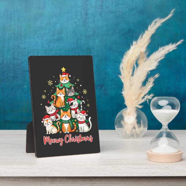 Merry Christmas Funny Catmas Kitten Xmas Tree  Plaque (Side)