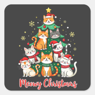 Merry Christmas Funny Catmas Kitten Xmas Tree  Square Sticker