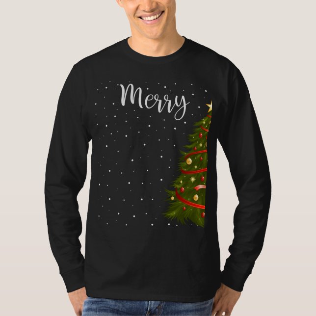 Merry Christmas Funny Christmas Tree Couples Match T-Shirt (Front)