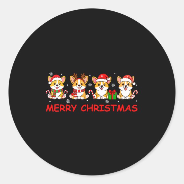 Merry Christmas Funny Corgi Xmas Cute Dogs Lovers  Classic Round Sticker (Front)