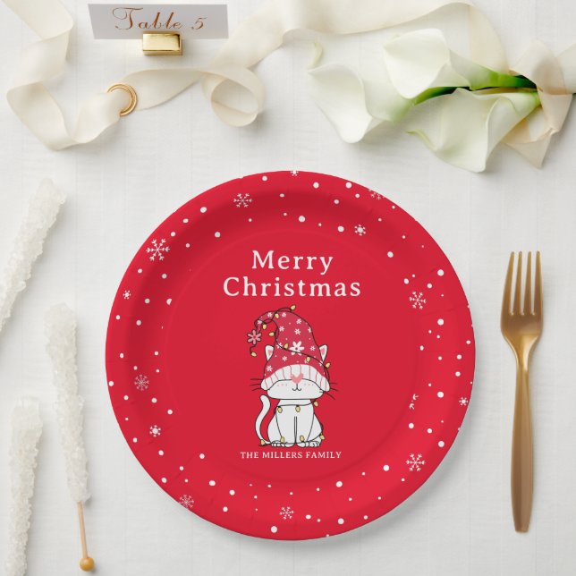 Merry Christmas Funny Cute Christmas Cat Paper Plate (Wedding)