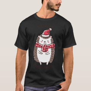 Merry Christmas Funny Cute Hedgehog Santa Hat Star T-Shirt