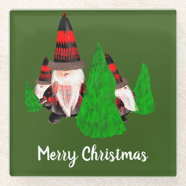 Merry Christmas, Funny Dwarfs Personalise Glass Coaster (Front)
