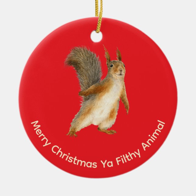 Merry Christmas Funny Filthy Animal Squirrel Ceramic Tree Decoration (Front)