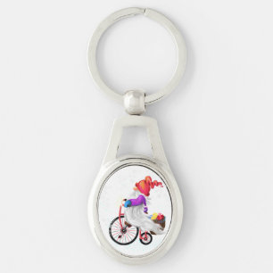 Merry Christmas - Funny Gnome with Bike and Gifts  Key Ring