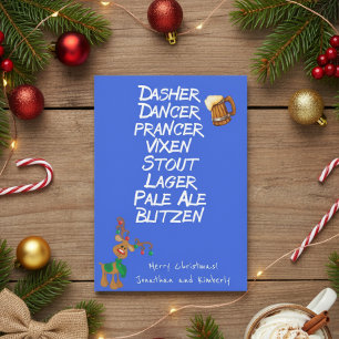 Merry Christmas Funny Reindeer Names Beer Holiday Card