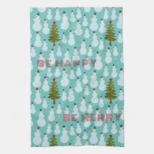 Merry Christmas Funny Showmen Pattern Christmas Tea Towel