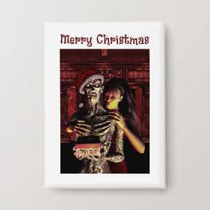 Merry Christmas. Funny skeleton with woman