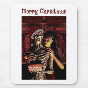 Merry Christmas. Funny skeleton with woman Mouse Pad