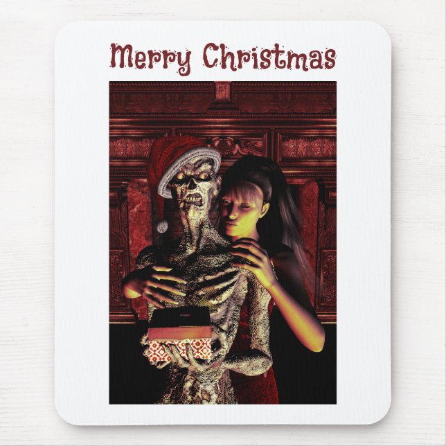 Merry Christmas. Funny skeleton with woman Mouse Pad (Front)