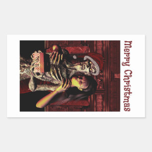 Merry Christmas. Funny skeleton with woman Rectangular Sticker